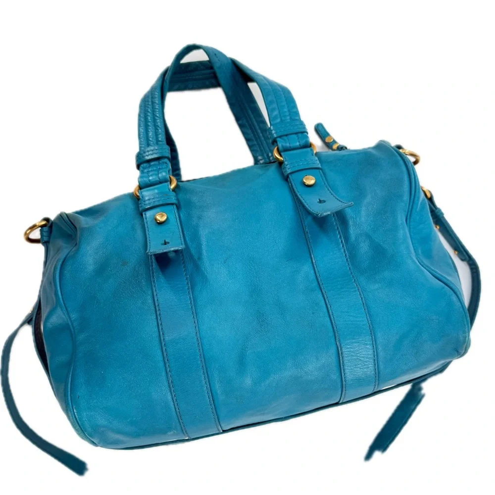 Marc Jacobs Totally Turnlock Shifty Satchel Crossbody Bag Peacock Blue Leather